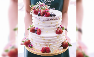 Tiered Fruit Cake with Floral Decorations