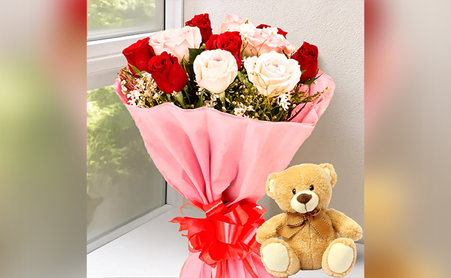 Teddy Bear with Flowers