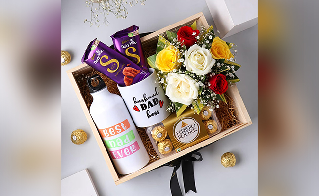 Flowers and Hamper for Valentine’s Day Gift