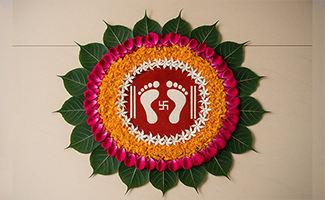 Goddess Lakshmi Footprint Rangoli with Peepal Leaves
